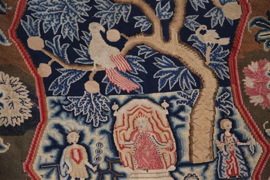 An early Georgian needlepoint wall hanging, 18th century, 260cm x 162cm, re-lined